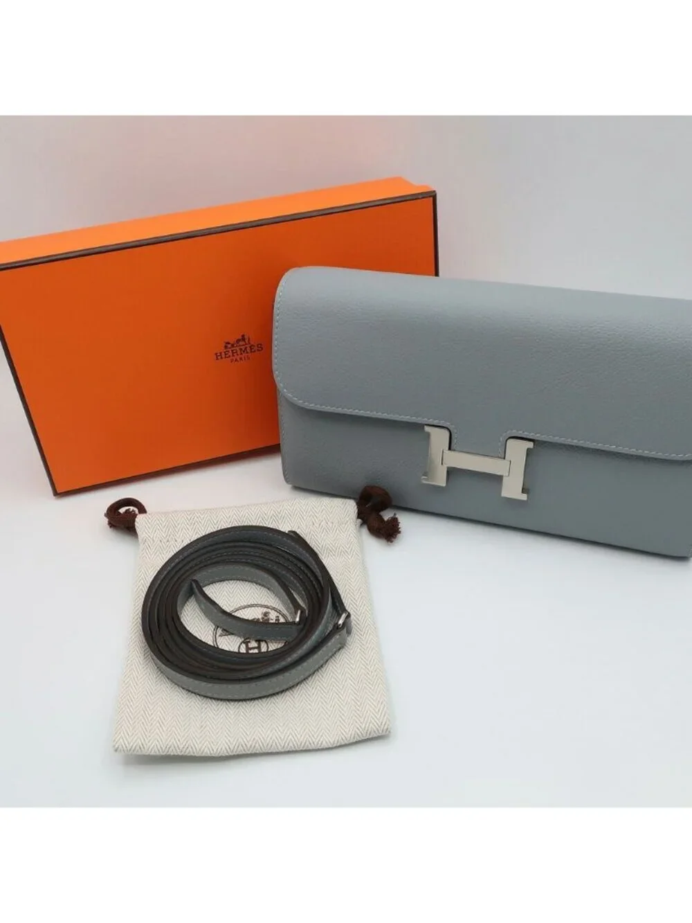 Hermes Heaven Constance To Go Gris Perle Silver Wallet Pouch Ever Color Leather